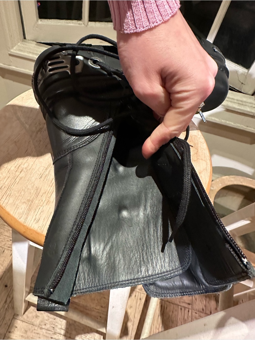 Black Platform Moto Combat Boots with Chunky Lug Sole - Picture 5 of 9